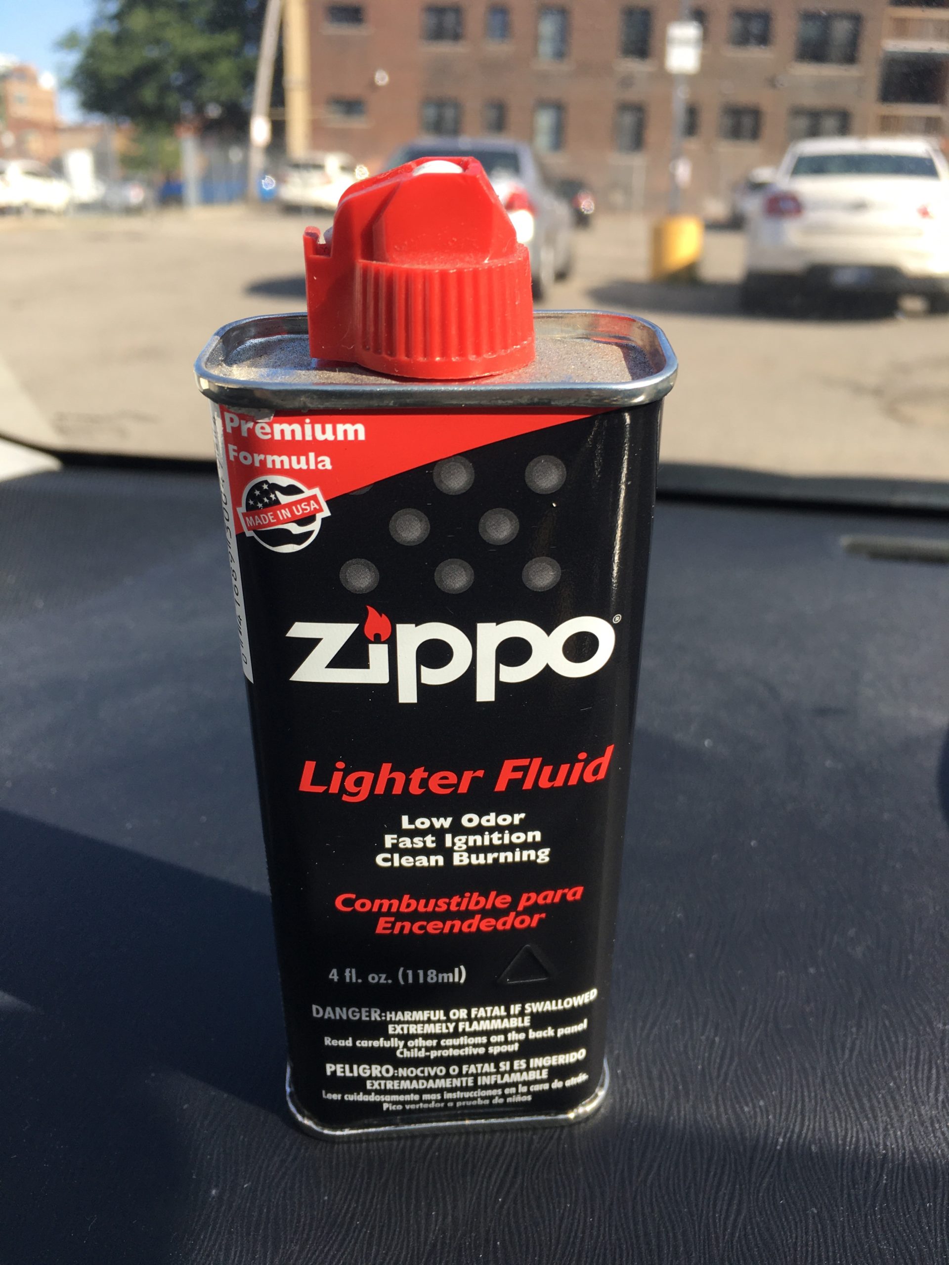 A tin of Zippo lighter fluid