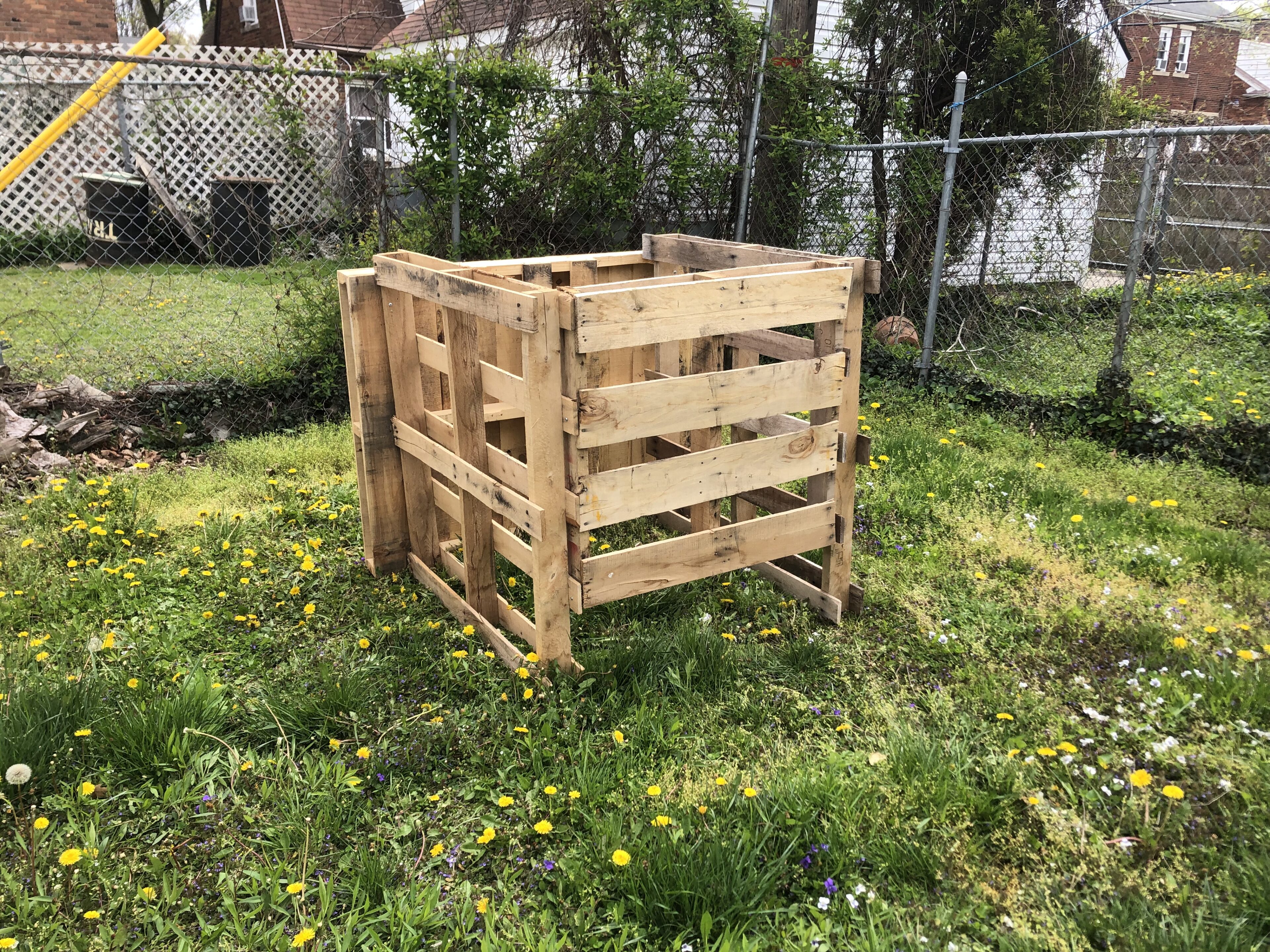 Compost bin built from old pallets