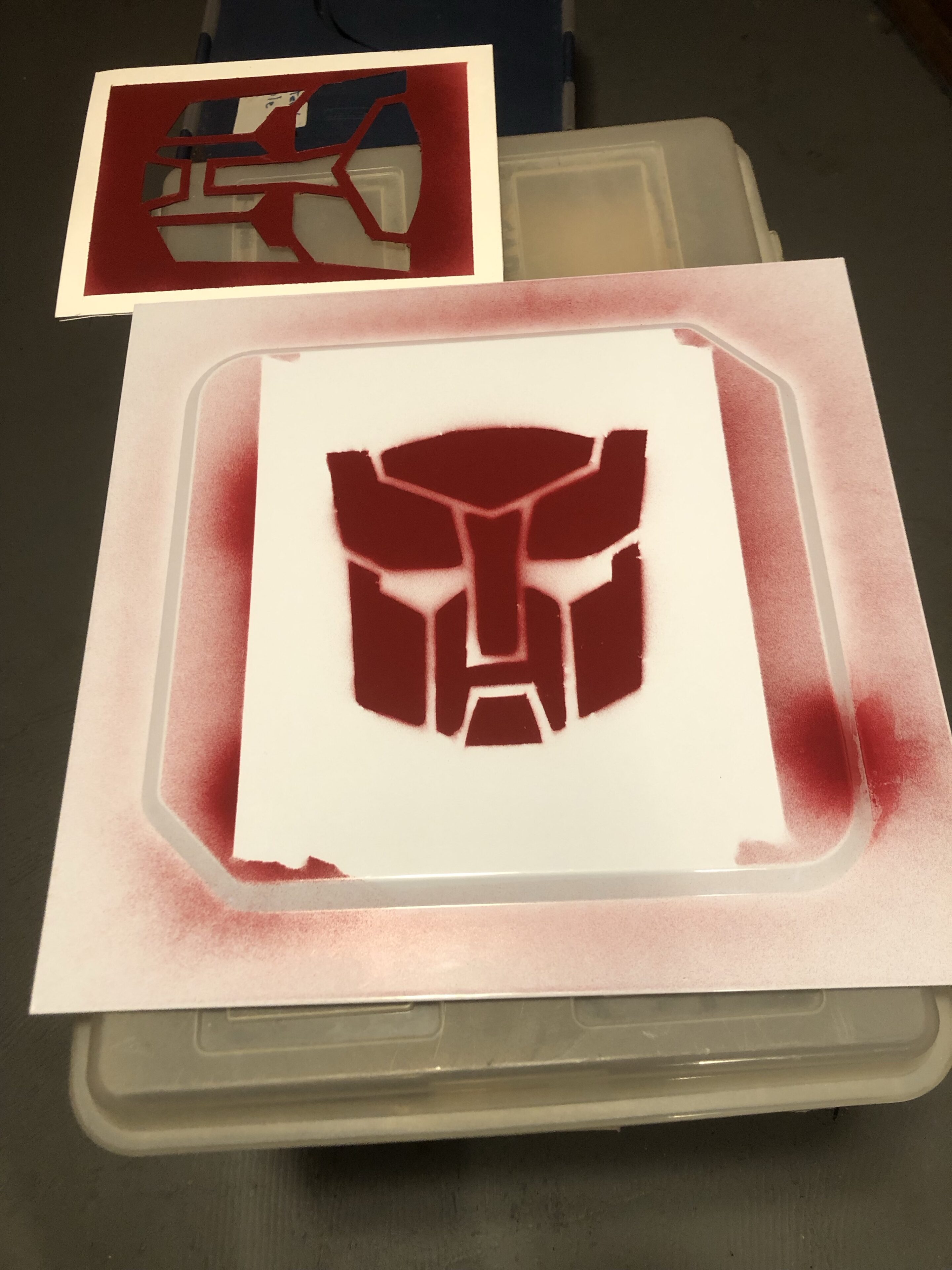 Stenciled autobot symbol on a computer case side