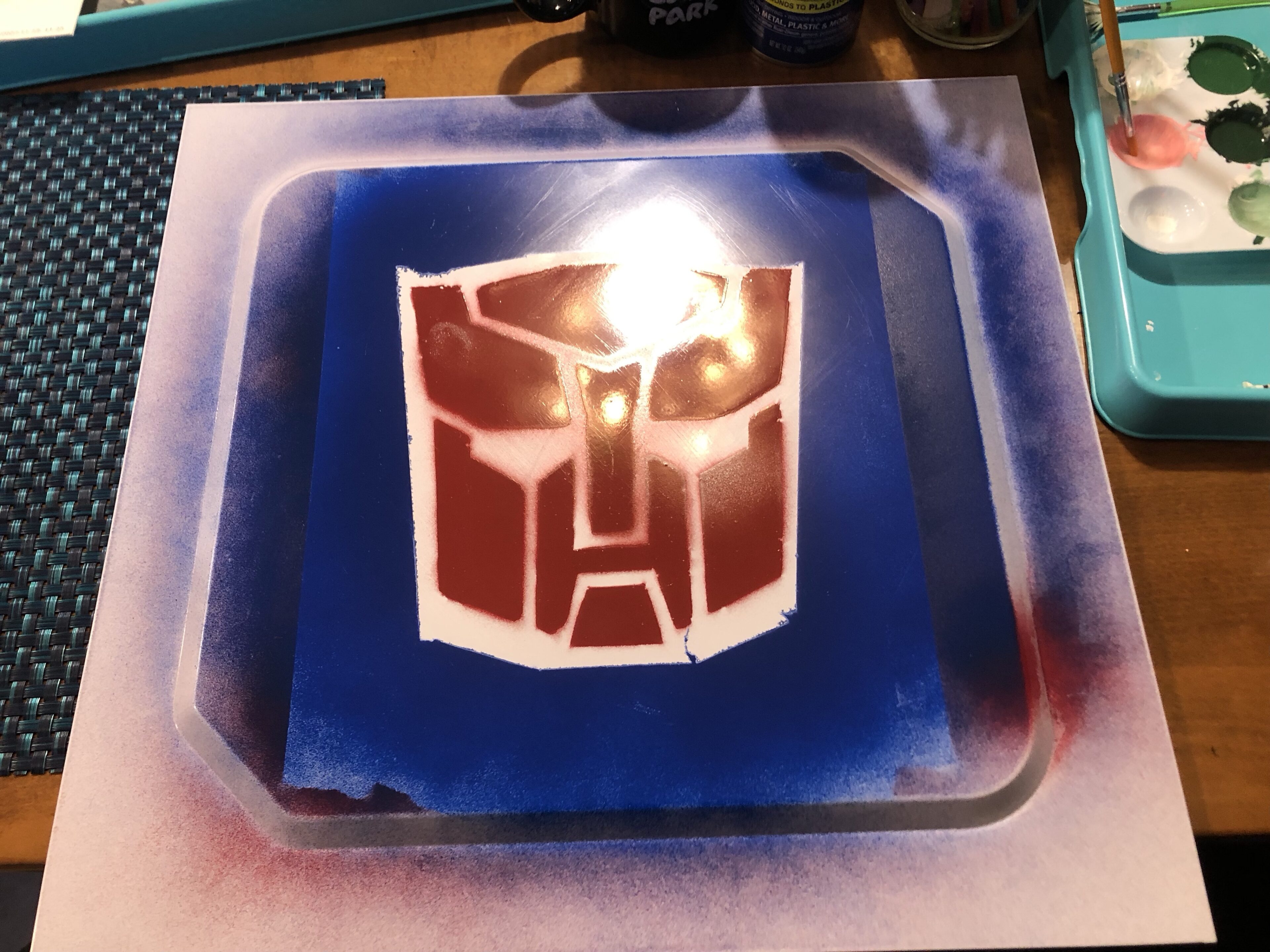 Spray painted autobot symbol on computer case side